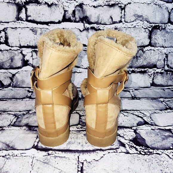 Divided womens furry tan calf straps sude-feel boots - Picture 5 of 6